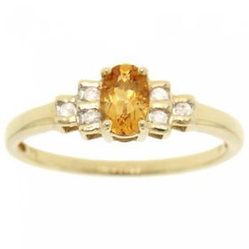 Yellow Gold Ladies Ring w/ Citrine & Diamond Gems Sz=7yellow 