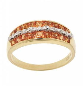 18KT Yellow Gold Ring Princess Orange Sapphire Diamondyellow 