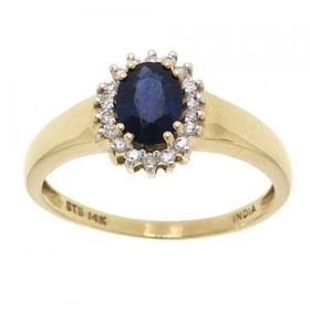 Yellow 14KT Gold Ring 1ct Oval Sapphire & Diamond Sz=6yellow 