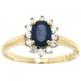 New 14K Yellow Gold Blue Oval Sapphire Diamond Ring Sz 7yellow 