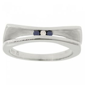 Sterling Silver Wedding Ring Band Sapphire & Diamondsterling 