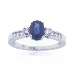 14KT White Gold Ring w/ Natural Blue Sapphire Diamondswhite 