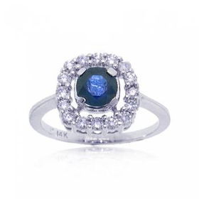 White Gold Cocktail Ring w/ Sapphire & Diamonds Sz 7white 