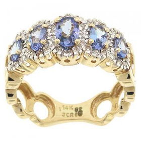 14KT YELLOW GOLD RING BAND TANZANITE & DIAMOND SIZE 7.5yellow 