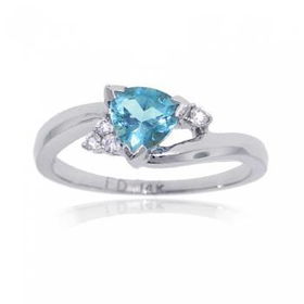 New White Gold Ring w/ Blue Topaz & Diamonds Size 7white 