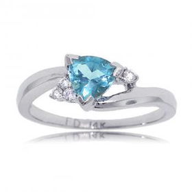 New White Gold Ring w/ Blue Topaz & Diamonds Size 9white 