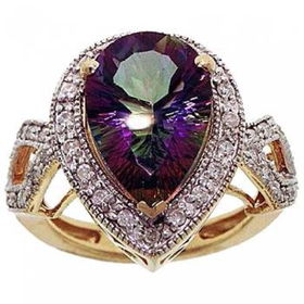 14KT Yellow Gold Mystic Fire Topaz Diamond Ring 5CTTWyellow 