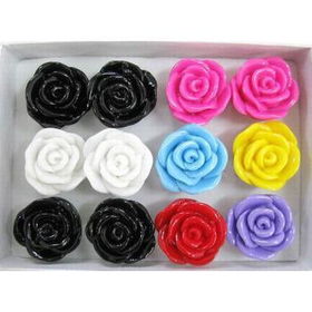 Ladies Fashion Plastic Rose Shape Ring Case Pack 12ladies 