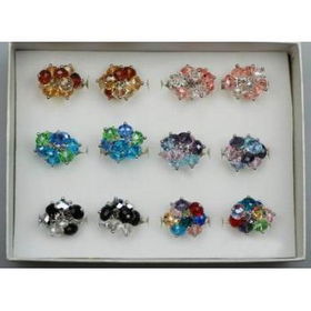 Ladies Fashion Glass Bouquet Multi Color Rings Case Pack 12ladies 