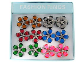 Flower Rings with Rhinestones. Priced Per Dozen Case Pack 1flower 