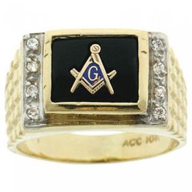 Gold Mens Masonic Compass & Square Signet Ring Diamondgold 