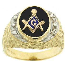 Men's Diamond Black Enamel 10K YellowGold Masonic Ringmen 