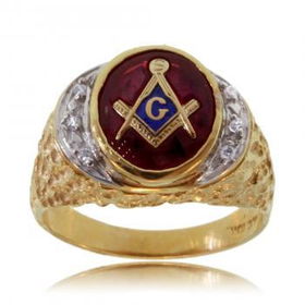 Solid Gold Mens Masonic Diamond Fraternal Signet Ringsolid 