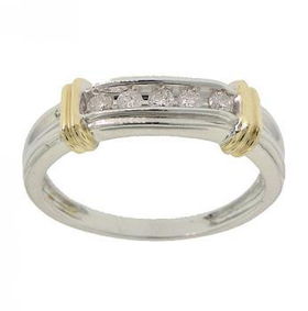 14K Two Tone Gold Mens Wedding Band - .25cttw Diamondstwo 