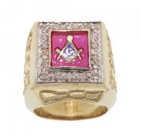 Mens 14KT Gold Compass & Square Masonic Ring w Diamondsmens 