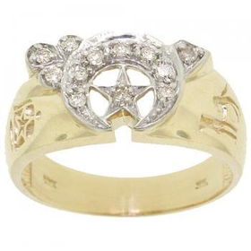 Gold Moon & Star Mens Shriner Ring w 1/4cttw Diamondgold 