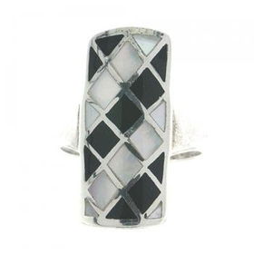 Black Onyx Mother of Pearl Sterling Silver Ring Sz=7.5black 