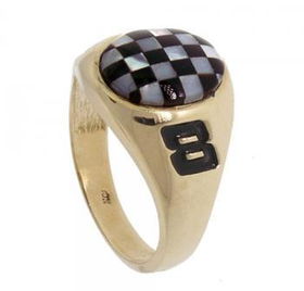 Men's #8 Checkered Flag Onyx Mother of Pearl Gold Ringmen 