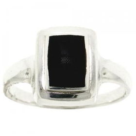 Sterling Silver Ladies Ring w Reconstituted Black Quartzsterling 
