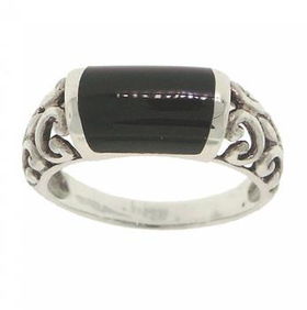 Ladies filigree Sterling Silver Ring Black Stone Accentsladies 