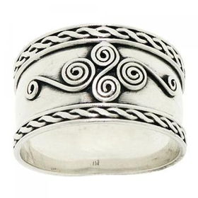 Sterling Silver Wide Band Ring Antique Scroll Design Size 4.5sterling 