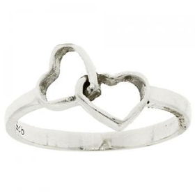 Sterling Silver Double Heart Ring Band Hearts Sz=6.5sterling 