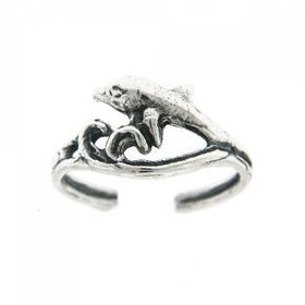 Sterling Silver Dolphin Riding Surf Adjustable Toe Ringsterling 
