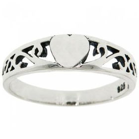 Sterling Silver Fashion Ring Band Heart Scroll Designsterling 