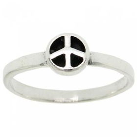 Ladies Sterling Silver Peace Sign Ring Black Accentsladies 