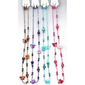 Fashion 42" Butterfly and Flower Bead Necklace Set Case Pack 12