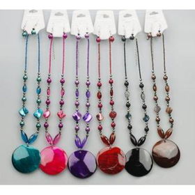 Ladies Shell Round Pendant And Bead Necklace Set Case Pack 12