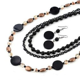 Ladies 30" 3 Line Acrylic Black Copper Necklace Se Case Pack 3