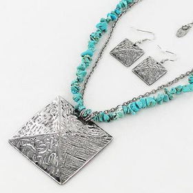 Ladies Fashion Turquoise Stone W/Pyramid Necklace Case Pack 3
