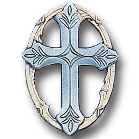 Pewter 3-D Collector Pin - Cross in Ovalpewter 