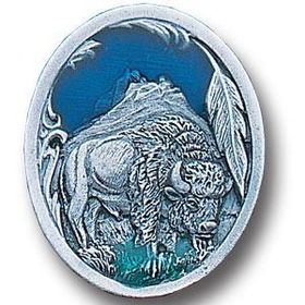 Pewter 3-D Collector Pin - Bison and Featherpewter 