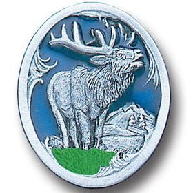 Pewter 3-D Collector Pin - Elk with Scroll