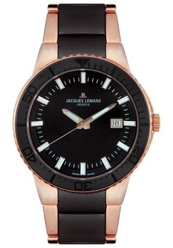 Men's Geneve Rose Gold Tone Stainless Steel and Black Ceramicmen 