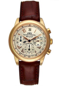 Men's Automatic Chronograph 18K Solid Gold Case Brown Alligator Strapmen 