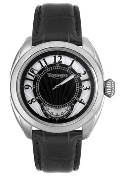 Men's Black Leather Silver Dialmen 