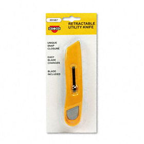 COSCO 091467 - Plastic Utility Knife w/Retractable Blade & Snap Closure, Yellowcosco 