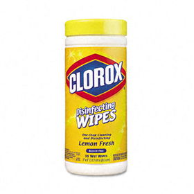 Clorox 01594CT - Lemon Scent Disinfecting Wet Wipes, Cloth, 7 x 8, 35/Canister, 12/Carton