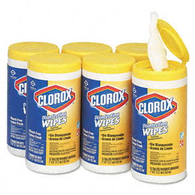 Clorox 15948CT - Lemon Scent Disinfecting Wet Wipes, Cloth, 7 x 8, 75/Canister, 6/Carton