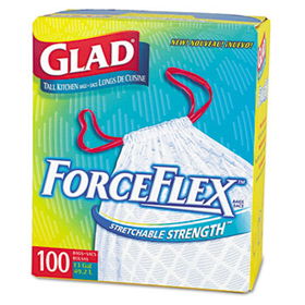 Glad 70427 - Drawstring ForceFlex Tall Kitchen Bags, 13 gal, .95mil, 24 x 28, White, 100/Ctnglad 