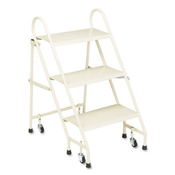 Cramer 113019 - Steel Folding Three-Step Ladder w/Retracting Casters, Beige