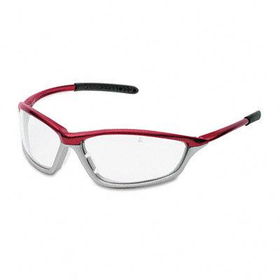 Crews SH140AF - Shock Wraparound Safety Glasses, Crimson Polycarbonate Frame, Clear Lens