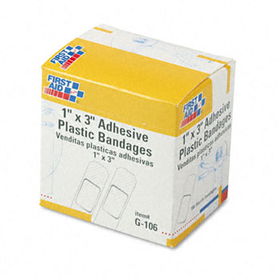 First Aid Only G106 - Plastic Adhesive Bandages,1 x 3, 100/Box