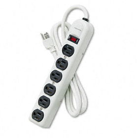 Six-Outlet Power Strip, 120V, 6ft Cord, 12-1/4 x 2-1/2 x 1-3/8, Platinum