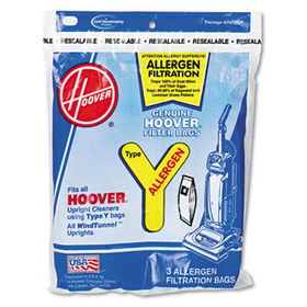 Hoover 4010100Y - Disposable Allergen Filtration Bags For Commercial WindTunnel Vacuum, 3/Pack