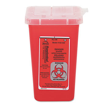 Impact 7350 - Sharps Waste Receptacle, Square, Plastic, 1 qt, Red