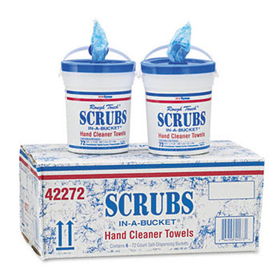 SCRUBS 42272CT - Hand Cleaner Towels, Cloth, 10-1/2 x 12-1/4, Blue/WE, 72/Bucket, 6/Carton